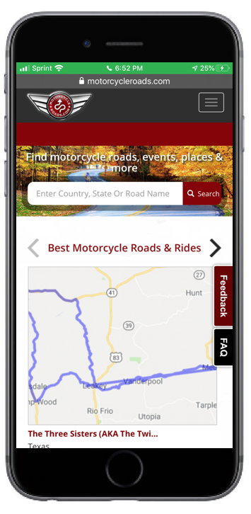 motorcycle roads info formatted for mobile