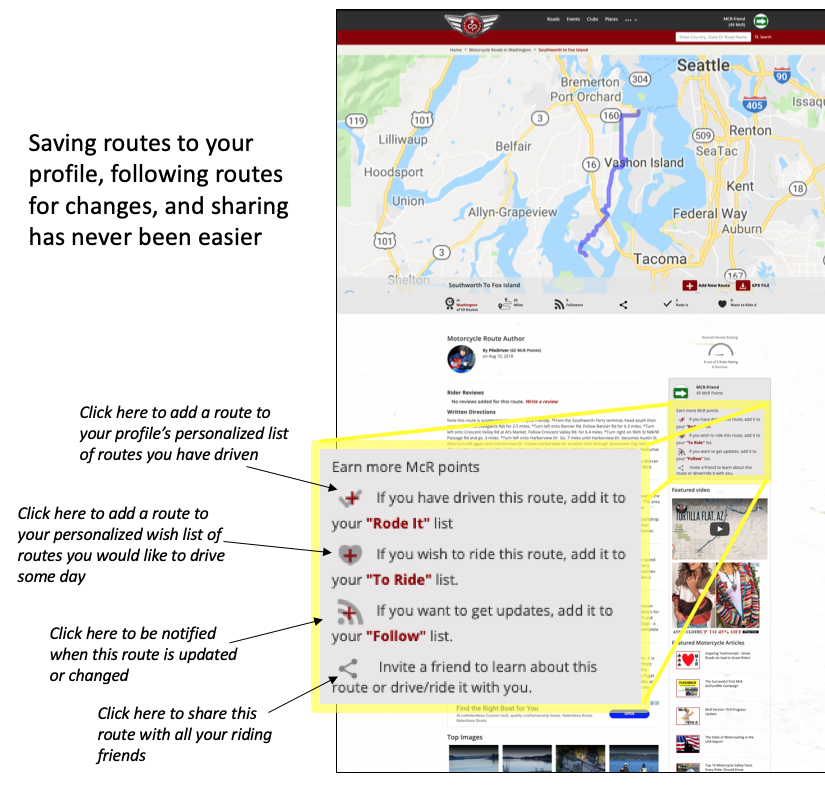 easy saving and sharing of motorcycle road information